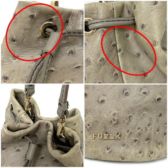 Furla Drawstring Shoulder Bag Gray Beige Leather FURLA 2way Pouch Clutch Grei... - Picture 6 of 10